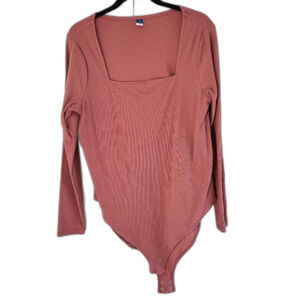 Old Navy Plus Size 2X Mauve Ribbed Long Sleeve Square Neck Bodysuit Balletcore